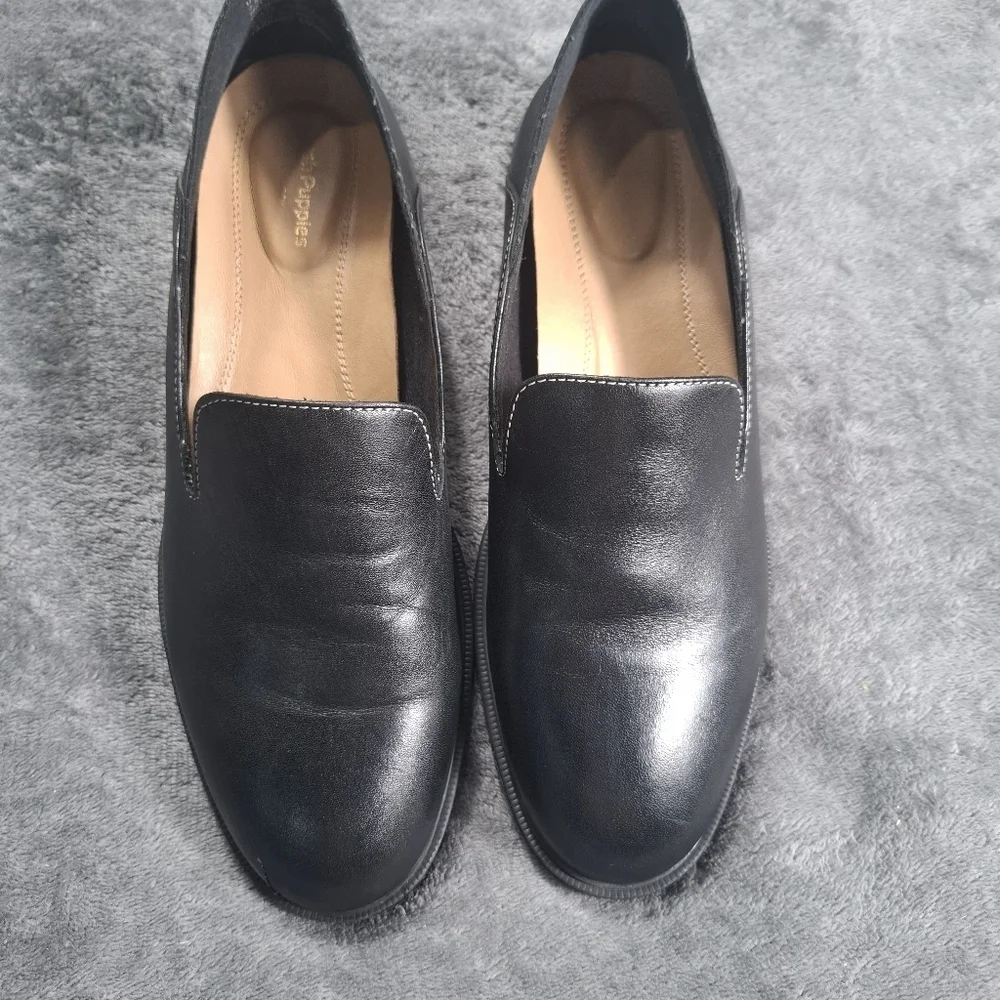 Hush Puppies Bailey Slip-On Loafers, Black Leather, Women's 9.5 M